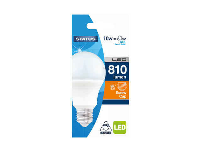 Status International GLS LED 8.5W Pearl Edison Screw Dimmable Warm White