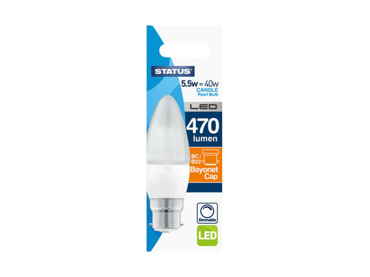 Candle LED 5.5W Pearl Bayonet Cap Dimmable Boxed