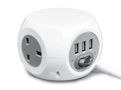 Status International Cube Extension Socket 3 Way + 3 USB 1.4m White
