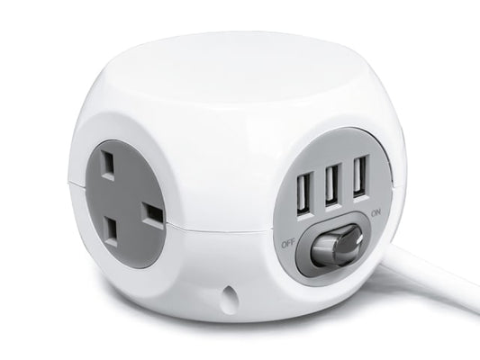 Cube Extension Socket 3 Way + 3 USB 1.4m White