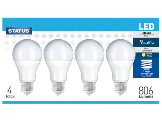 GLS LED 8.5W 810 Lumen Pearl Edison Screw Warm White x 4