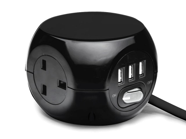 Cube Extension Socket 3 Way + 3 USB 1.4m Black
