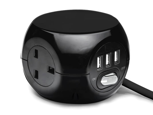 Cube Extension Socket 3 Way + 3 USB 1.4m Black