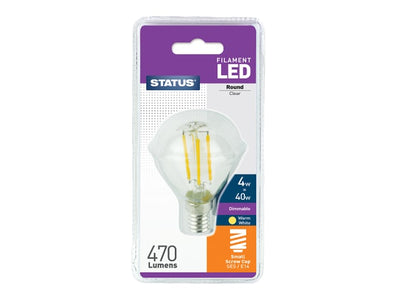 Status International Filament LED Round 4W Small Edison Screw Dimmable Warm White