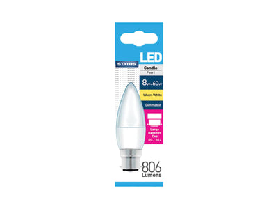 Status International Dimmable LED Candle 8W 806 Lumens Bayonet Cap Pearl Warm White