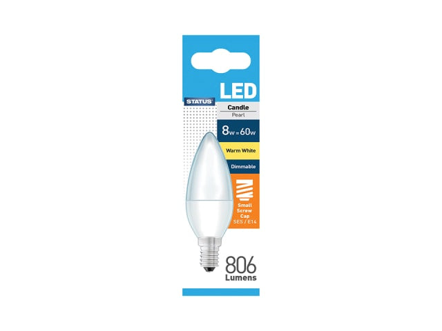 Status International Dimmable LED Candle 7.5W 806 Lumens Small Edison Screw Pearl Warm White
