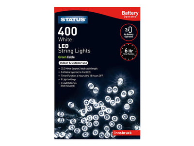 Status International Innsbruck String Lights 400 LED Battery Operated + Timer White