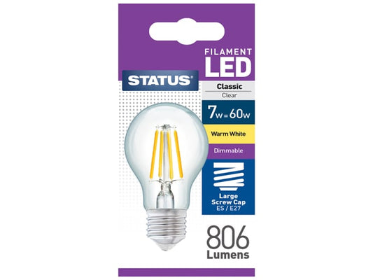 GLS Dimmable Filament LED 7W Edison Screw 806 Lumen