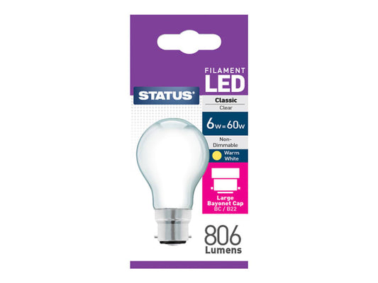 GLS Filament LED 6W 806L Bayonet Cap Pearl Boxed