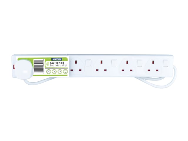 Extension Socket Switched 6 Way 2m White S6W2MINDSS12