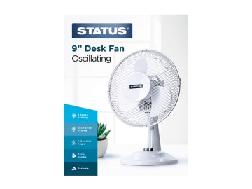 Status Desk Fan 2 Speed 9in White S9DESKFAN1PKB