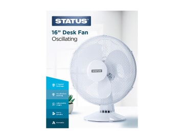 Status International Desk Fan 3 Speed 16in White S16DESKFAN1PKB
