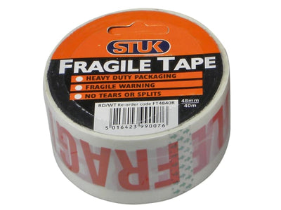 STUK Fragile Tape Red/White 48mm x 40m FT4840R