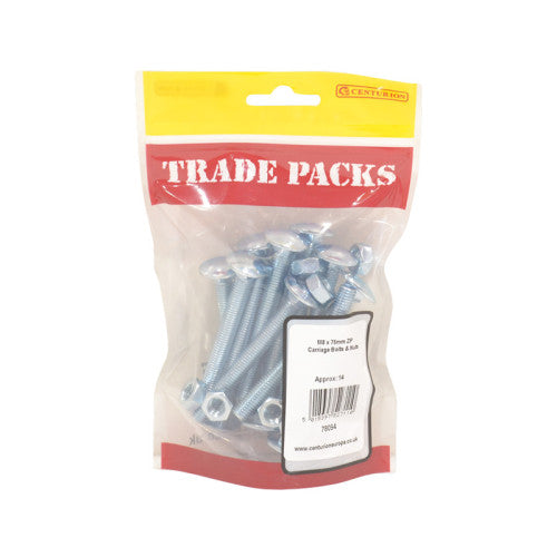 Carriage Bolts & Nuts Small - ZP - M8 x 75mm (14 PK)