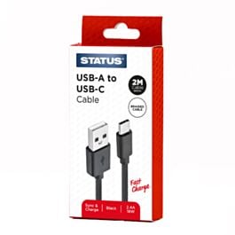 Status USB-C To USB-C Braided Fast Charging Cable Black 2m CTC2MBRBL10