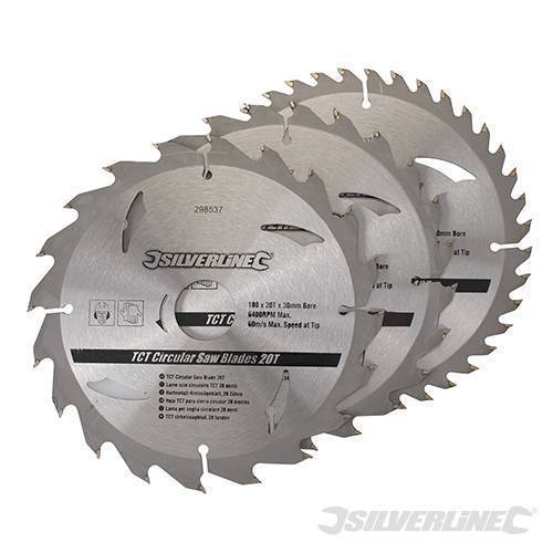 Silverline TCT Circular Saw Blades 20, 24, 40T 3pk 180x30 - 20/16mm Rings 298537