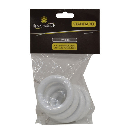 Centurion Renaissance Wooden Curtain Rings White 28mm 4pk