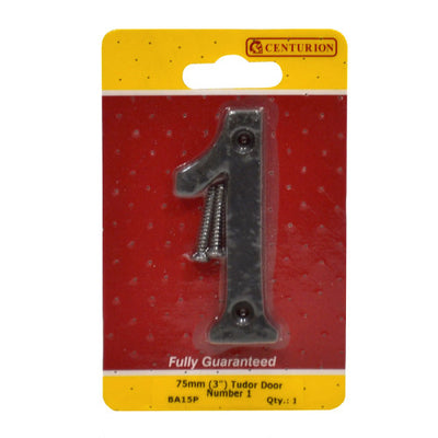 Centurion Tudor Door Number 1 Black 75mm BA15P