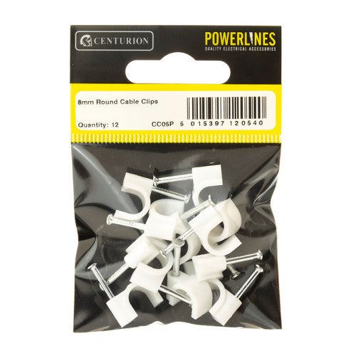 8mm White Round Cable Clips (Pack of 14)