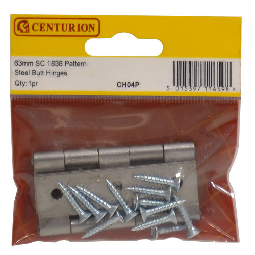Centurion Steel Butt Hinge 63mm SC 1 Pair CH04P