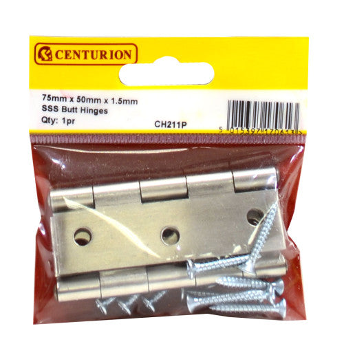 Centurion Butt Hinges 76mm x 51mm Satin Stainless Steel CH211P