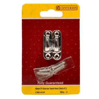 Centurion 40mm Chrome Victorian Tassle Hook Pack of 2 CW141P
