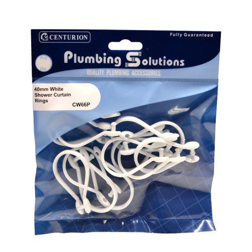 Centurion Shower Curtain Rings White Plastic 40mm 12 Pack CW66P