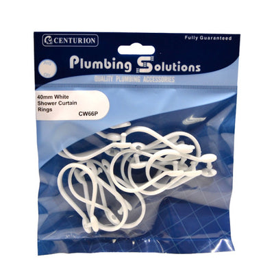 Centurion Shower Curtain Rings White Plastic 40mm 12 Pack CW66P