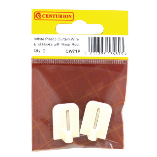 Centurion White Plastic Curtain Wire End Hooks Pack 2 CW71P