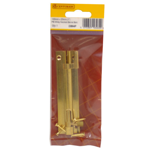 Centurion Necked Barrel Bolt Polished Brass 100mm DB64P