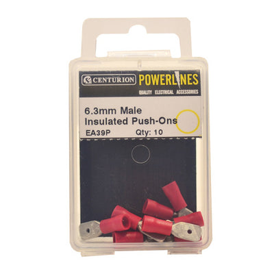 Centurion Red Male Insulated Push-Ons 6.3mm Pack 10 EA39P