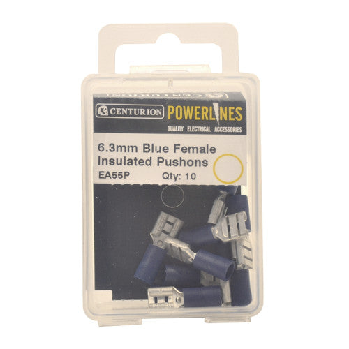 Centurion 6.3mm Blue Female Push-ons Pack of 10 EA55P