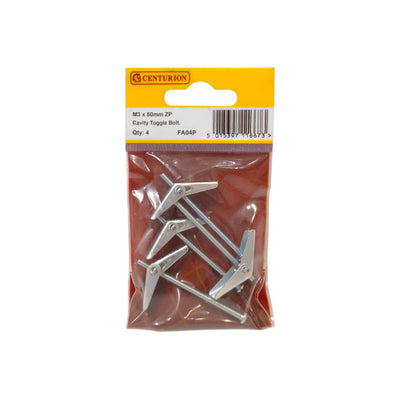 Centurion M3 x 50mm ZP Cavity Toggle Bolt Pack of 4 FA04P