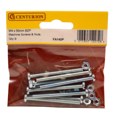 Centurion M4 x 50mm ZP Machine Screws & Nuts Pack 9 FA142P