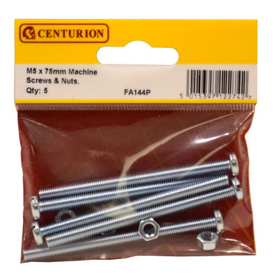 Centurion M5 x 75mm ZP Machine Screws & Nuts Pack of 5 FA144P