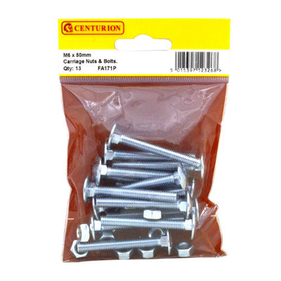 Centurion Carriage Bolts & Nuts M6 x 50mm Zinc Plated Pack 13 FA171P