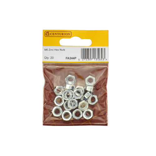 M6 ZP Steel Hex Nuts (Pack of 20)   Code: FA244P