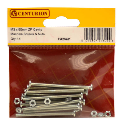 Centurion M3 x 50mm ZP Machine Screws Nuts Pack 14 FA254P