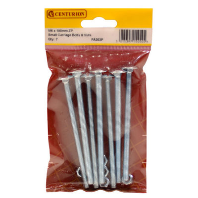 M6 x 100mm ZP Small Carriage Bolts & Nuts Pack 7