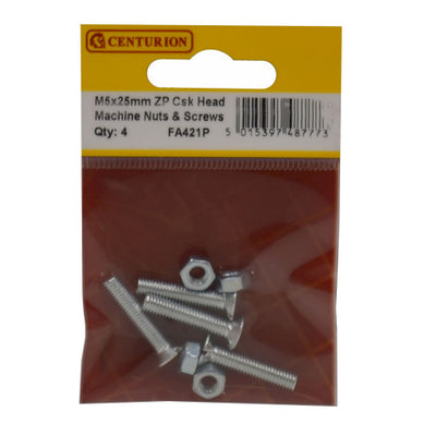 Centurion M5 x 25mm ZP Csk Head Machine Screws & Nuts Pack 12 FA421P