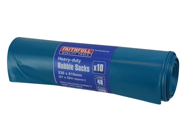Faithfull Blue Heavy-Duty Rubble Sacks (Roll 10) FAIBAGRS10H