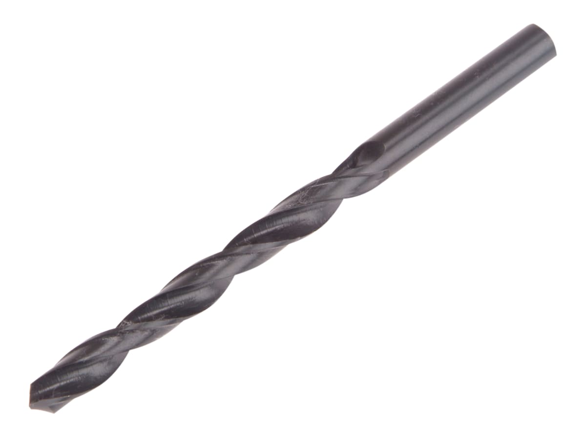Faithfull black HSS jobber drill bit with twisted flutes and straight shank, shown diagonally on white background
