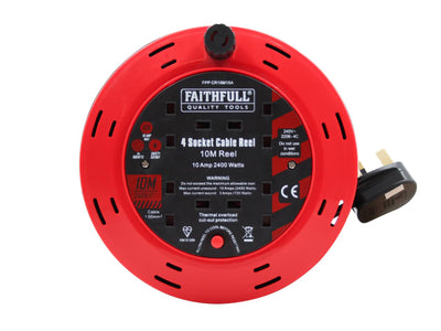 Faithfull Power Plus Cable Reel 240V 10A 4-Socket 10m