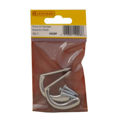 Centurion CP Die Cast Wardrobe Hooks Pack 2 HE08P