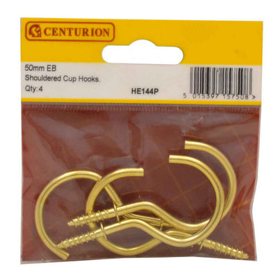 Centurion 50mm Brass Shouldered Cup Hooks Pack 4 HE144P