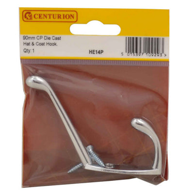 Centurion Chrome Die Cast Hat & Coat Hook 105mm HE14P