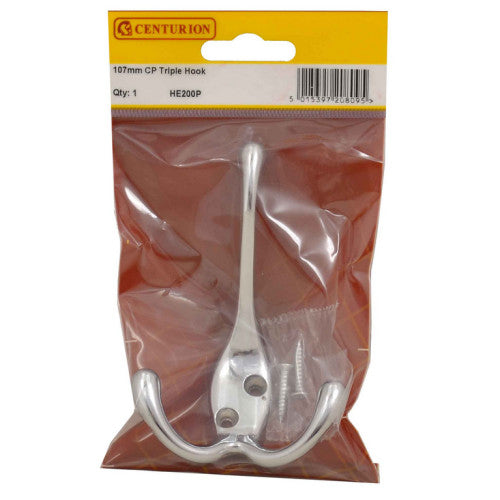 Centurion 107mm Die Cast Tri Hook Chrome Plated HE200P