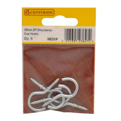 Centurion Shouldered Cup Hook Zinc 25mm Pack 5 HE31P
