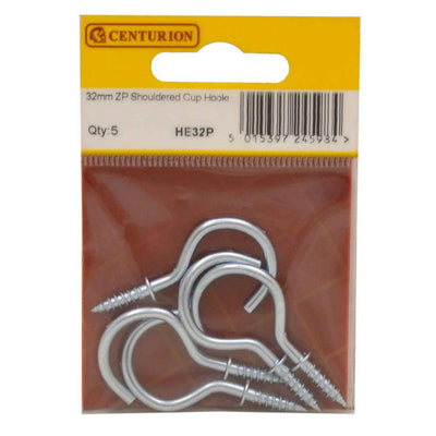 Centurion 32mm Zinc Shouldered Cup Hooks Pack 5 HE32P