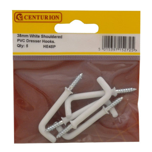 Centurion 38mm White PVC Shouldered Dresser Hooks Pack 5 HE45P